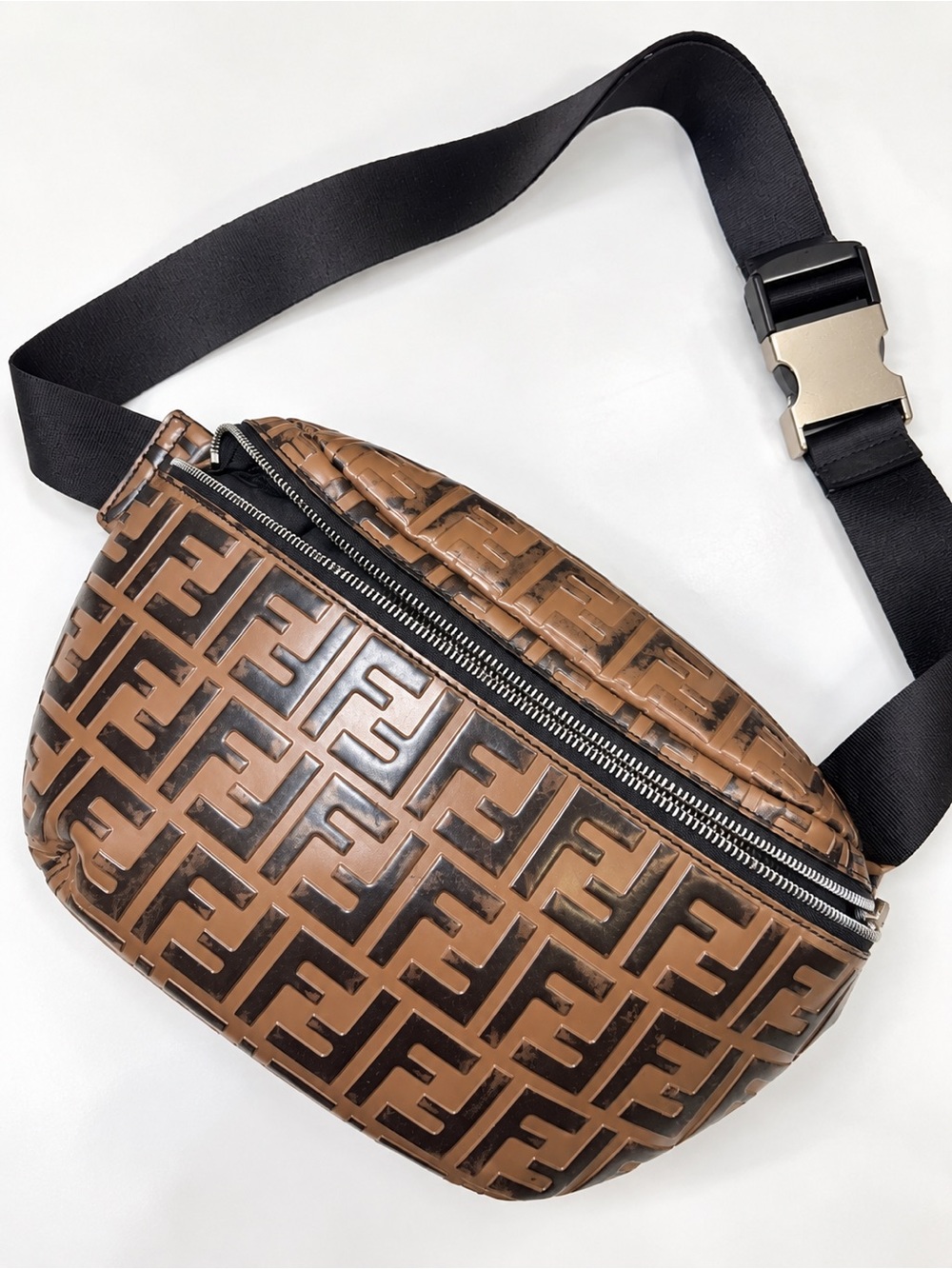 Fendi Brown & Black Zucca Embossed Leather Belt Bag